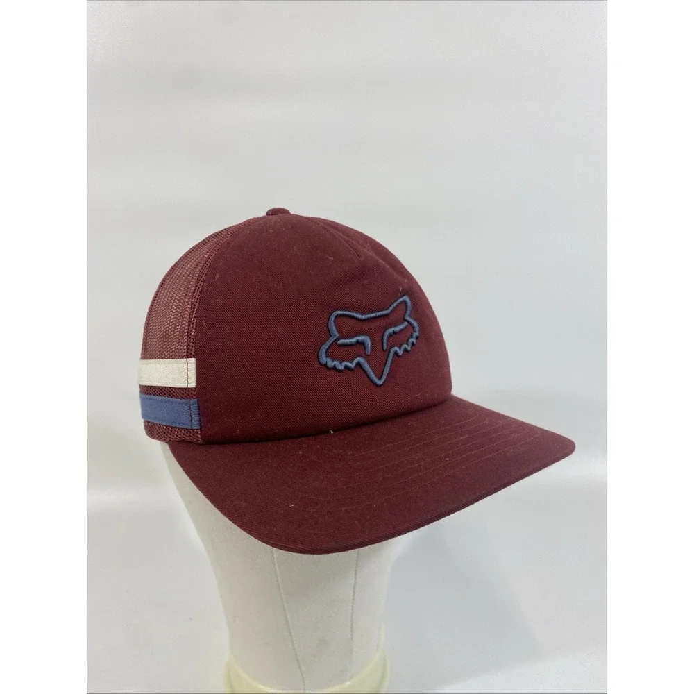 Fox‎ Racing Boundary Trucker Hat Stripe Maroon Gray Embroidered SnapBack Mesh